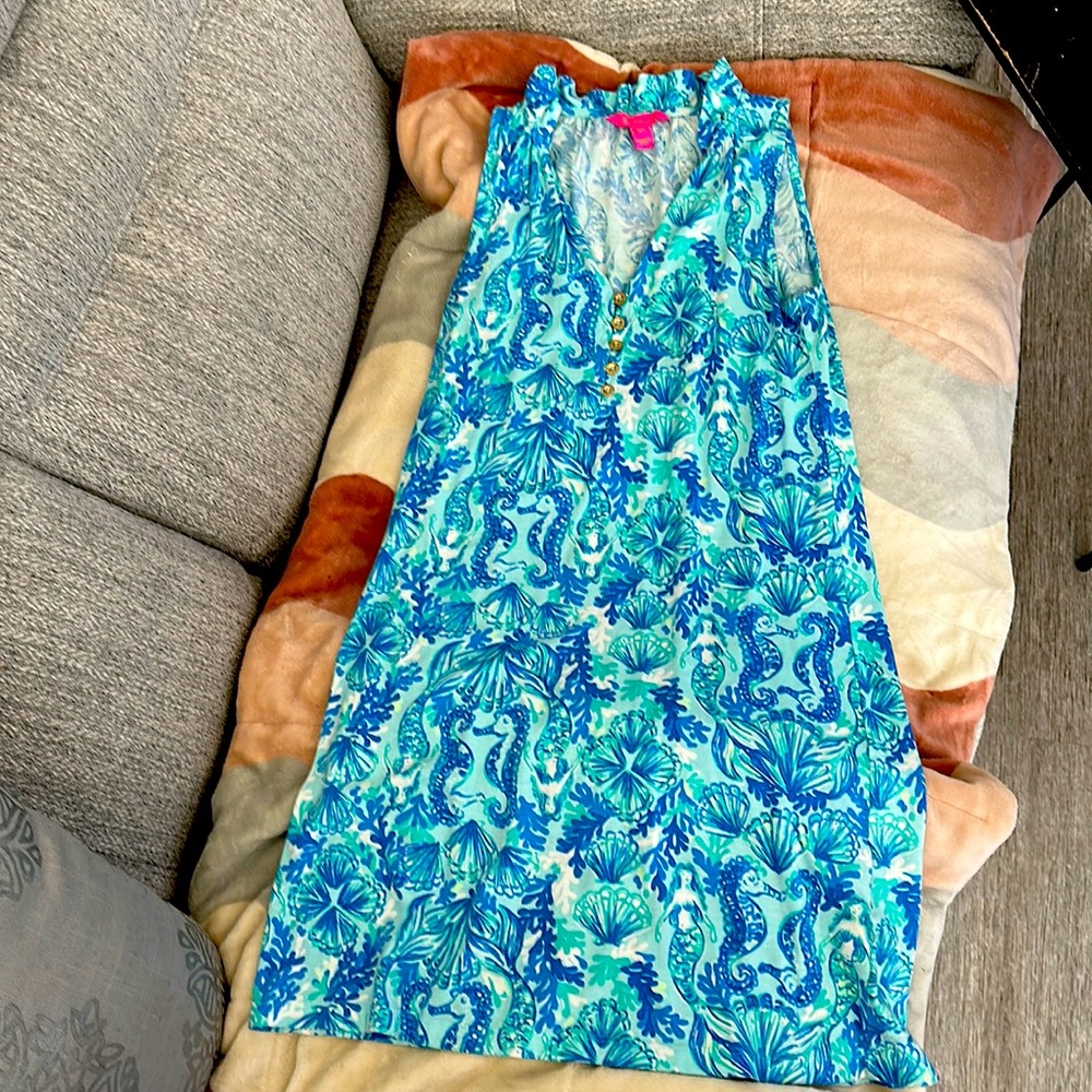 Lilly Pulitzer xxs blue and green mermaid and shell dress